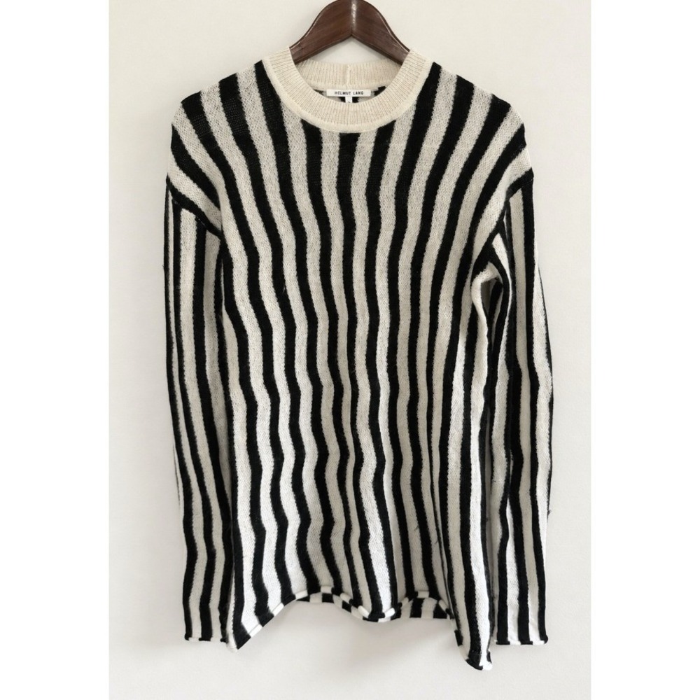 Helmut Lang Women's Black & White Striped Mohair Blend Knit Sweater Sz Med